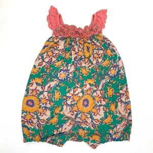 Matilda Jane Floral Sleeveless Romper Eyelet Details Sz 18-24 Month Pink/Orange